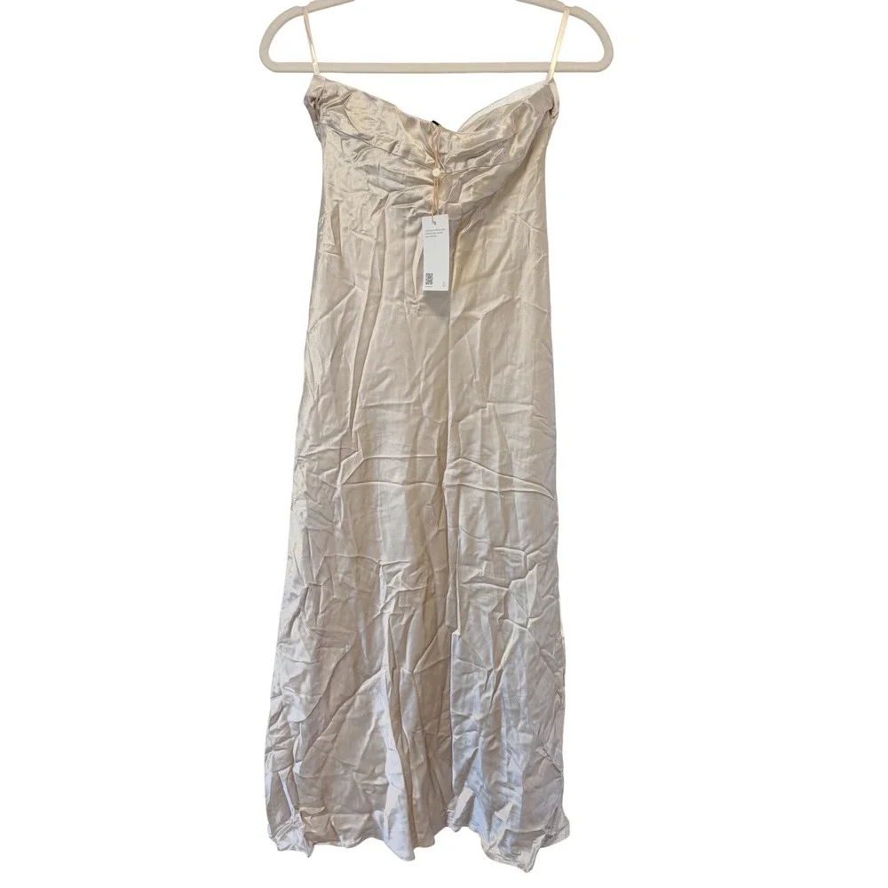 NWT Quince 100% Washable Silk Strapless Midi Dress Champagne Small - Picture 4 of 8